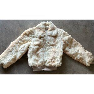 Vintage Elam White Brown Beige Rabbit Fur Zip Down Long Sleeve Women’s Sz M